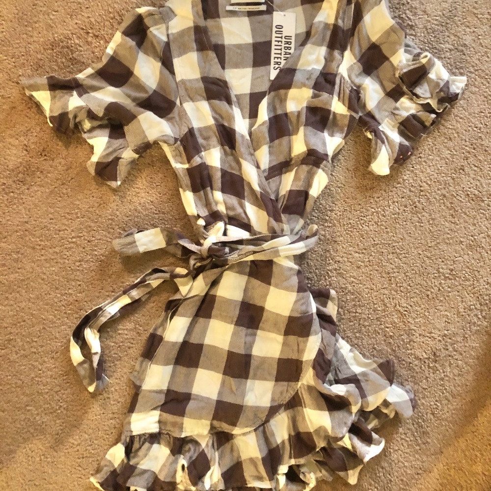 Urban Outfitters flannel ruffle wrap dress - NEW